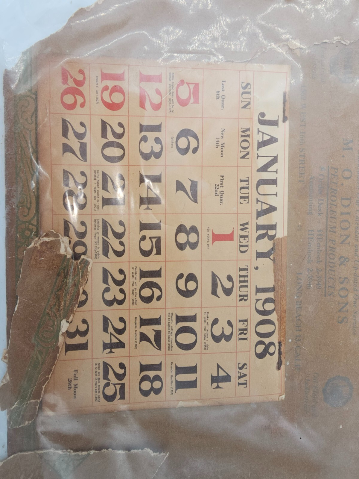 1908 Calendar 11x16 Shell Oil - M. O. Dion Petroleum products Long ...