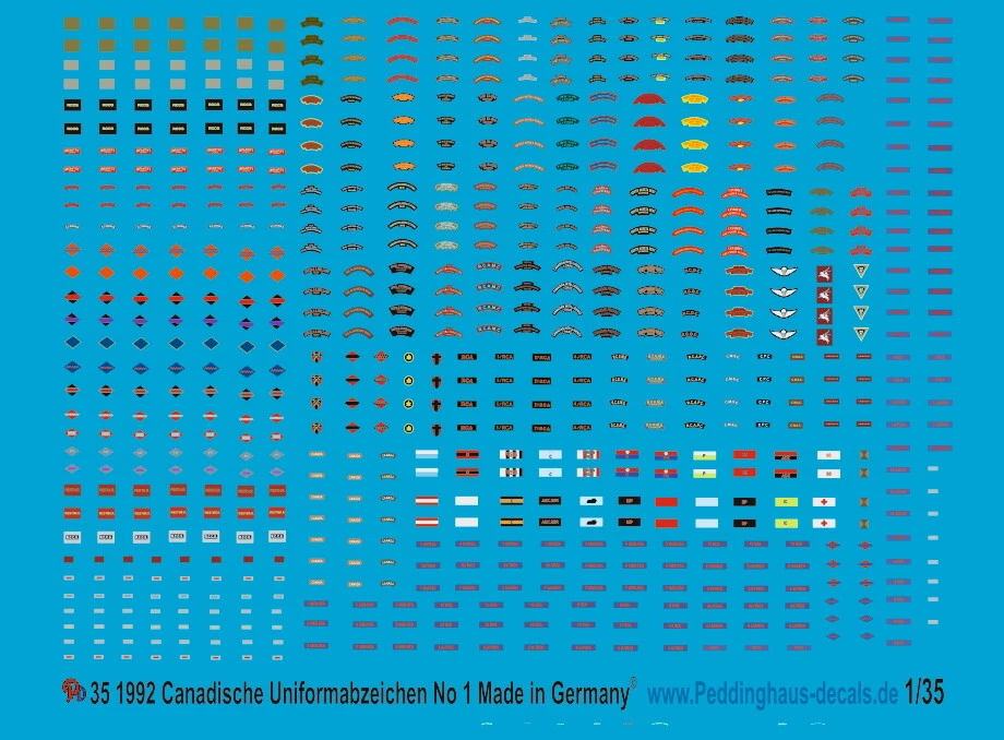 PEDDINGHAUS-DECALS Peddinghaus-Décals 1/35 1992 Insignes De Uniforme Canadien No 1 Blason Et Autres