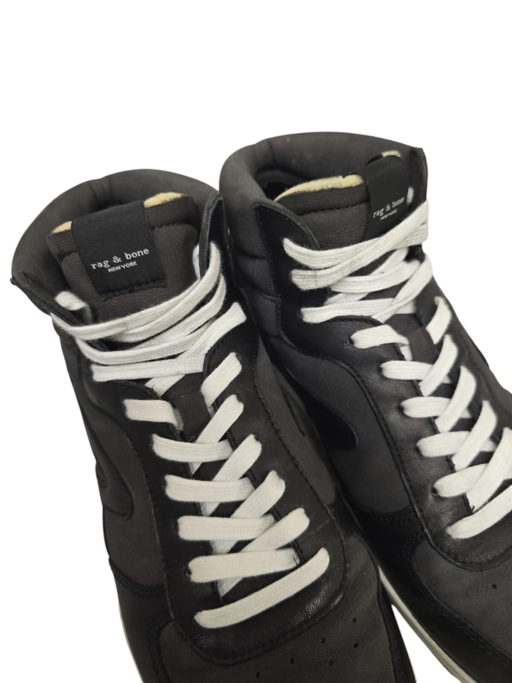 Tênis Rag & Bone New York Feminino Tamanho EUA 10 UE 41 Preto Couro Cinza Retrô Alto - Imagem 4 de 4