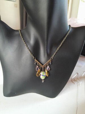 Collier Unique Artisanal - Perles De Murano Et Bohème - Pendentif Chevron - 41-45cm - Création Française