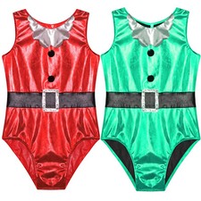 UK Girls Christmas Elf Costume Santa Claus Cosplay Ballet Dance Leotard Jumpsuit