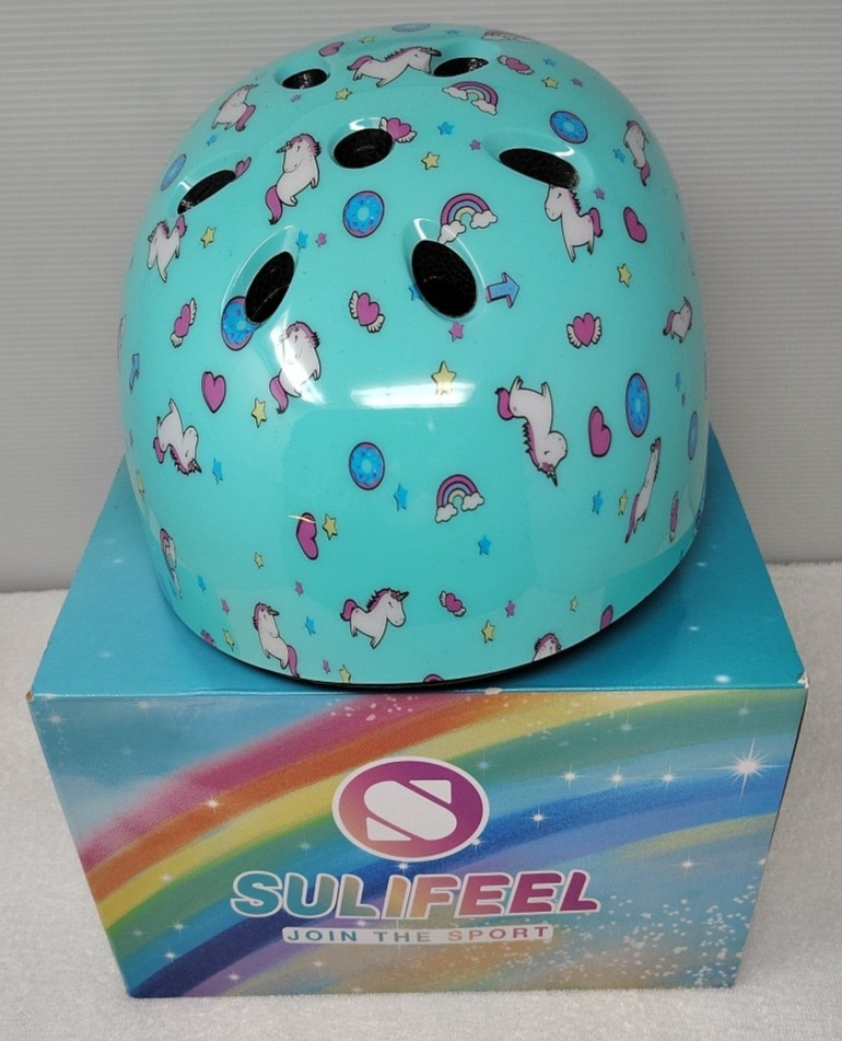 Sulifeel Sports Helmet Size Small for Kids Age 3 - 12 years old Aqua Unicorns