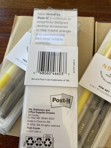 3 Pack of NOTED by Post-it Pen Set 3 Felt Tip Colored Yellow Grey Dark Case 6 - Picture 3 of 7