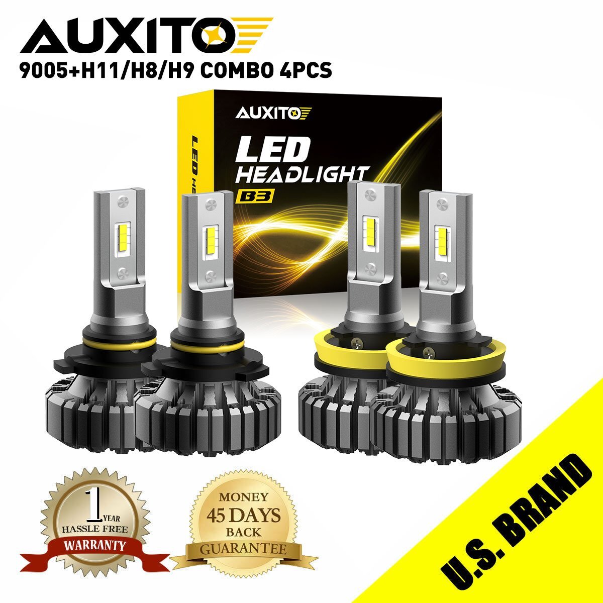 AUXITO 9005 H11 Hi Low Beam LED Headlight Bulbs 6000K for Ford F-150 2015-21 4PC
