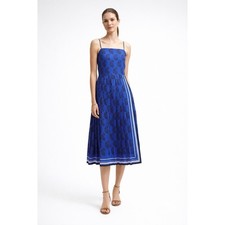 Banana Republic Cobalt Blue Paisley Midi Dress Size 2 Pleated Sporty Chic