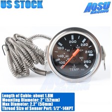 2 52mm Pointer Water Temp Temperature Gauge  Mechanical Black Face Chrome