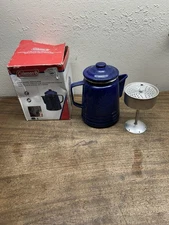 Vtg Coleman 9 Cup Blue Metal Stove Top Percolator Coffee Pot ~Camping ~ Cook Out