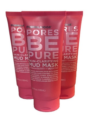 3 Formula 10.0.6 Pores Be Pure Skin-Clarifying Mud Mask Strawberry Yarrow 3.4 oz