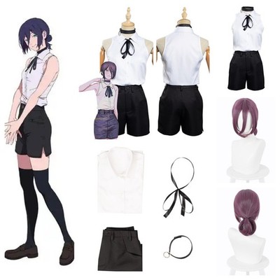 Chainsaw Killer Reze Cosplay Costume White School Uniform Dress Shirt Purple Wig