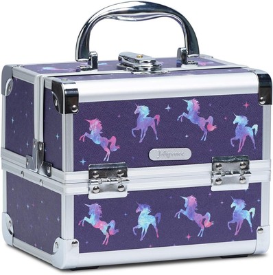 Joligrace Mädchen Schminkkasten Einhorn Kosmetikkoffer mit Spiegel Lila 