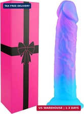 8 Inch Soft Silicone Colorful Blue Purple Dildo With Suction Cup, Fantasy Thick