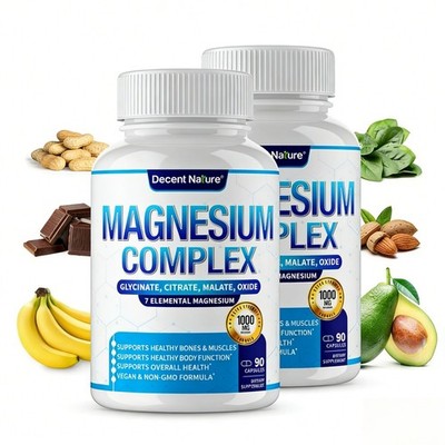 2-bottle    Magnesium Complex 1000mg Made with 7 Elemental Magnesium 90 Capsules