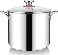 Stock Pot, 12L Large Stainless Steel Stockpot with Clear Lid, 26Cm Tri-Ply Botto