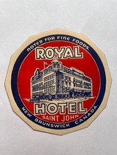 Vintage ROYAL HOTEL Decal St. John New Brunswick, Canada