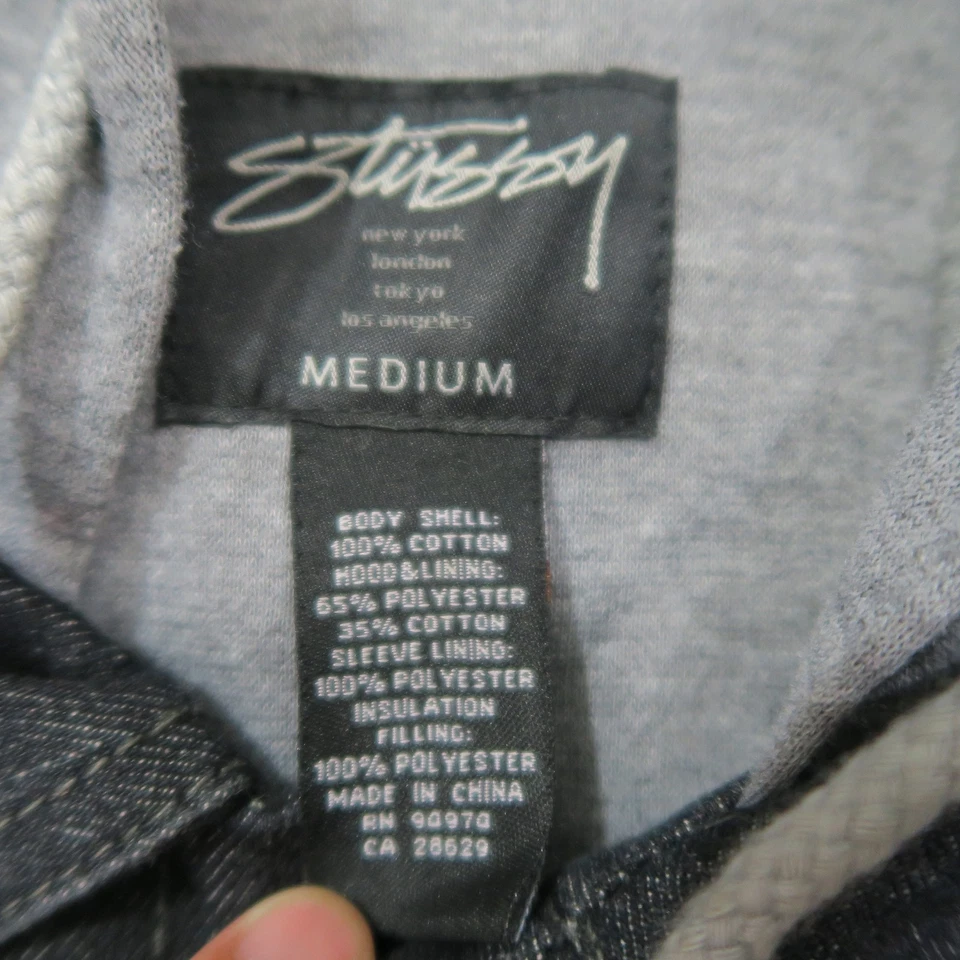 Stussy куртка женщин средний черный джинсовой ткани с капюшоном пуговицы Streetwear водитель грузовика - Изображение 2 из 4