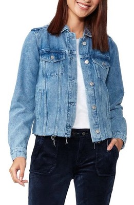 PAIGE Rowan Raw Hem Denim Jacket Blue Wash Women s M