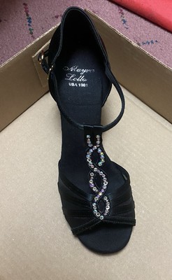 1p6219 Lady's Black salsa Dance Shoes 2'' heel (T-straps),size: US3.5w(UK 1w)