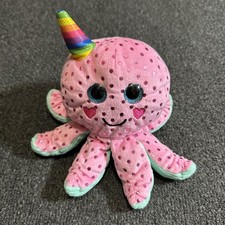 Hug Fun Pink Octopus Soft 8 Inch Plush Pink Sea Creature Rainbow Hat J7