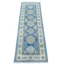 2'x5'8" Blue Vintage Look Kazak Tribal Medallions Wool Hand Knotted Runner Rug
