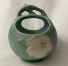 Vintage Weller Pottery Wild Rose Planter Vase Basket Matte Green