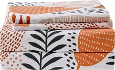 Boho Leaves Printed Sheet Set King Botanical Pattern Bed Sheets Microfiber