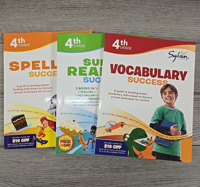 Sylvan Learning Spelling Vocabulary & Reading Success 4th  Grade Books - 3 Books