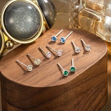 Sparkling Round Solitaire Cubic Zirconia Micro Mini Stud Earrings