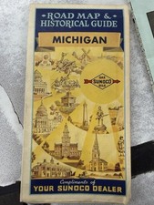 Sunoco 1937 Michigan Road Map & Historical Guide Original Gas & Oil Advertising