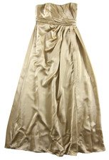 David's Bridal Gold Shimmer Ruche Strapless Long Party Prom Bridal Gown Dress 10