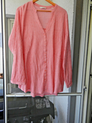Damen Langarm Bluse langer Rücken Gr. 52 von TCM in Rose-Weiß