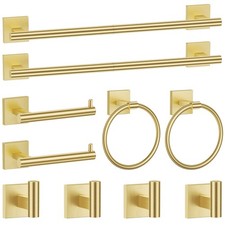 Brushed Gold Bathroom Hardware Towel Bar Set, 10 Pieces Bathroom Towel Bar Ho...