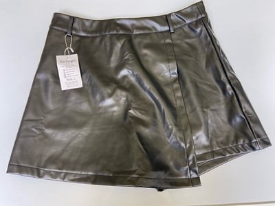 xinyangni Faux Leather Vegan Mini Skirt Shorts Womens Large Wrap Biker Chic