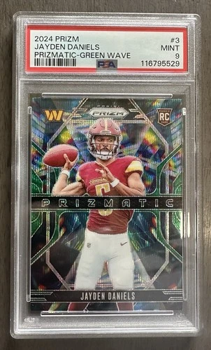 2024 Panini Prizm - Prizmatic Jayden Daniels Rookie Green Wave Prizm. PSA 9