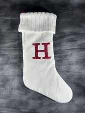 Wondershop Initial Monogram Knit 19" Christmas Stocking WHITE w/Red Letters NEW 
