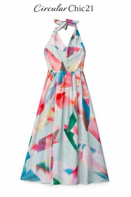 New Etcetera Picasso Halter Maxi Dress Size 8 Abstract Print Back Zip $448 MSRP