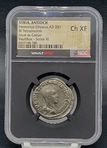 Syria Antioch Herennius Etruscus AD 251 Tetradrachm Issue Caesar NGC Choice XF