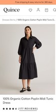 Womens Quince Black Organic Cotton Poplin Midi Tunic Dress Sz M