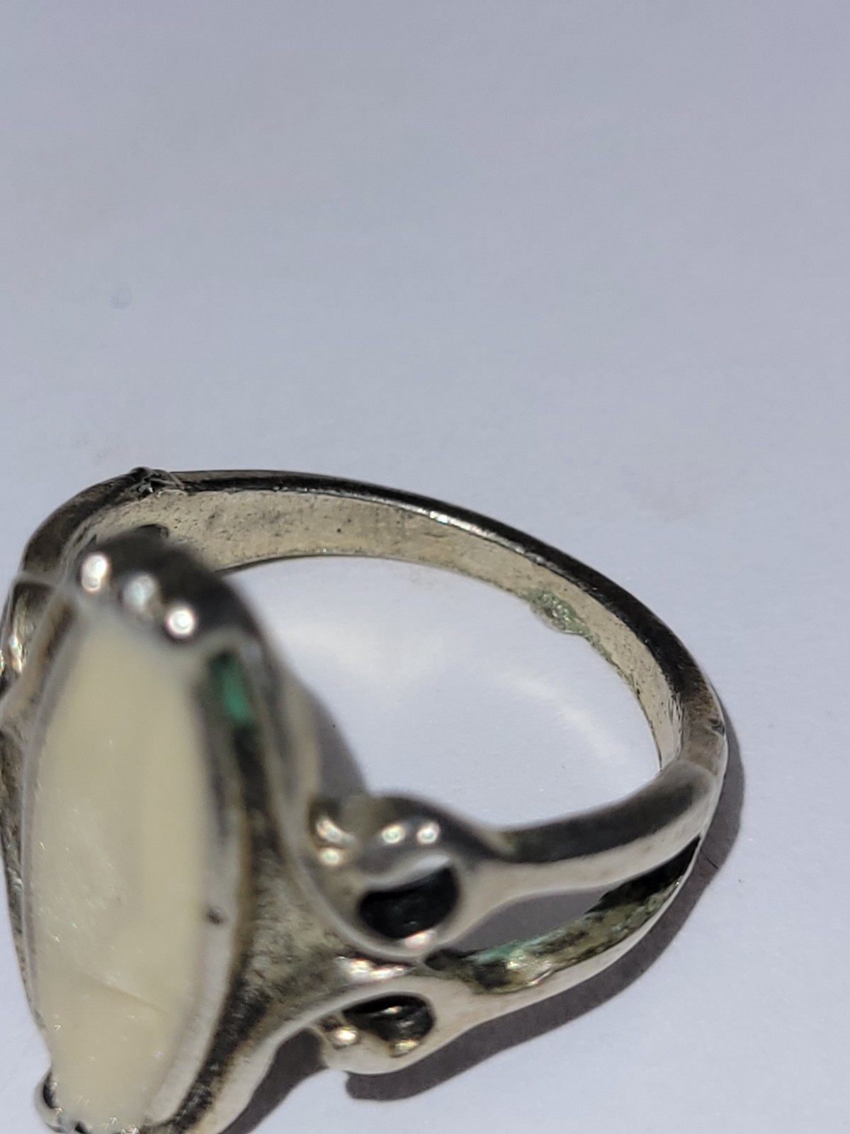 Vintage Silvertone Statement Ring White Swirl Ena… - image 7