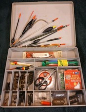 Old Stewart Tackle With Tackle Including Floats Weights Hooks Feeders And Tools.