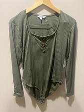 Ribbed Olive Green Long Sleeve Bodysuit