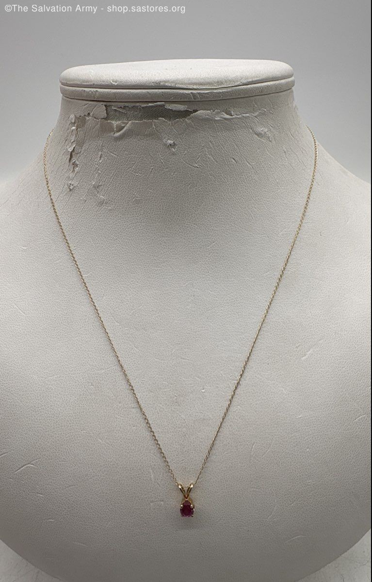 Marked 14k Yellow Gold Circular Ruby Pendant Neck… - image 1