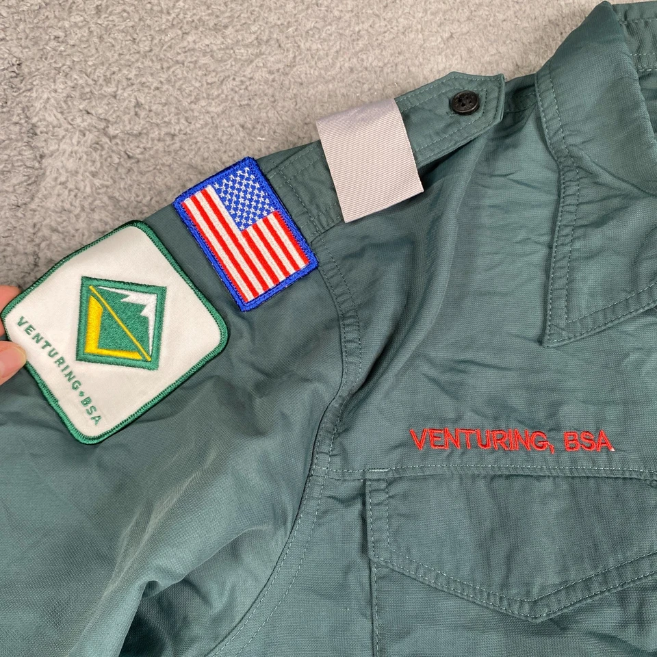 BSA Venturing Uniform Shirt Mens Medium Green Nylon Vented Boy Scouts - Image 3 of 4