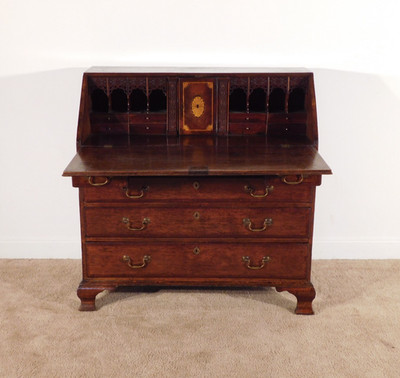RARE Antique English OAK Chippendale Secretary Desk w/ Secret Drawers Inlay