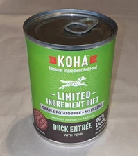 Lot Of 2 KOHA Limited Ingredient Diet Duck w/ Pear Entrée for Dogs 13oz Cans