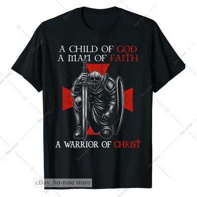 Christian Warrior Shirt Armor of God Knight Cross Man of Faith Jesus Tee for Men