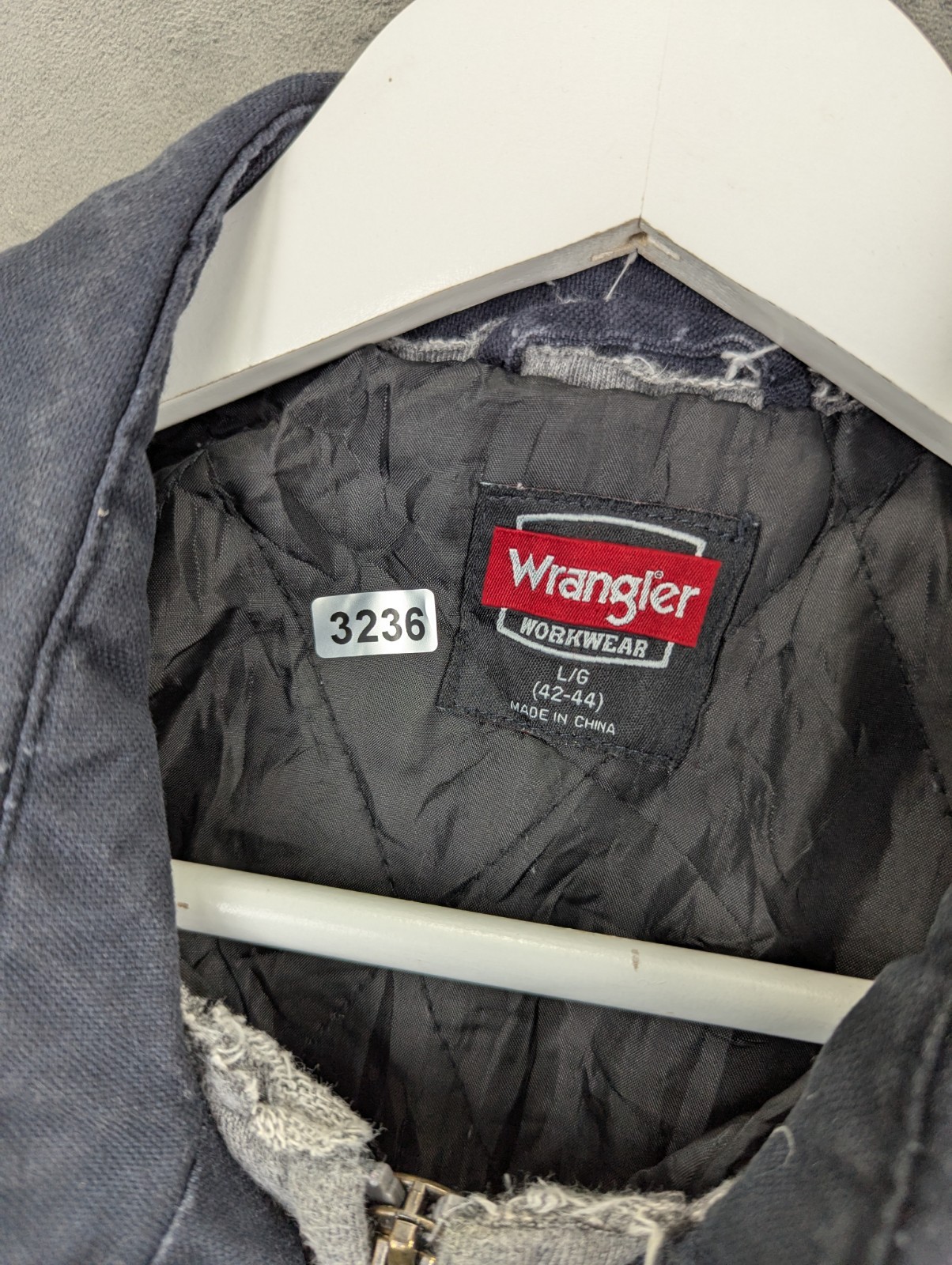 Wrangler Workwear Jacket Size Large Cotton Canvas Blue Quilted Lining No Hood* image 8