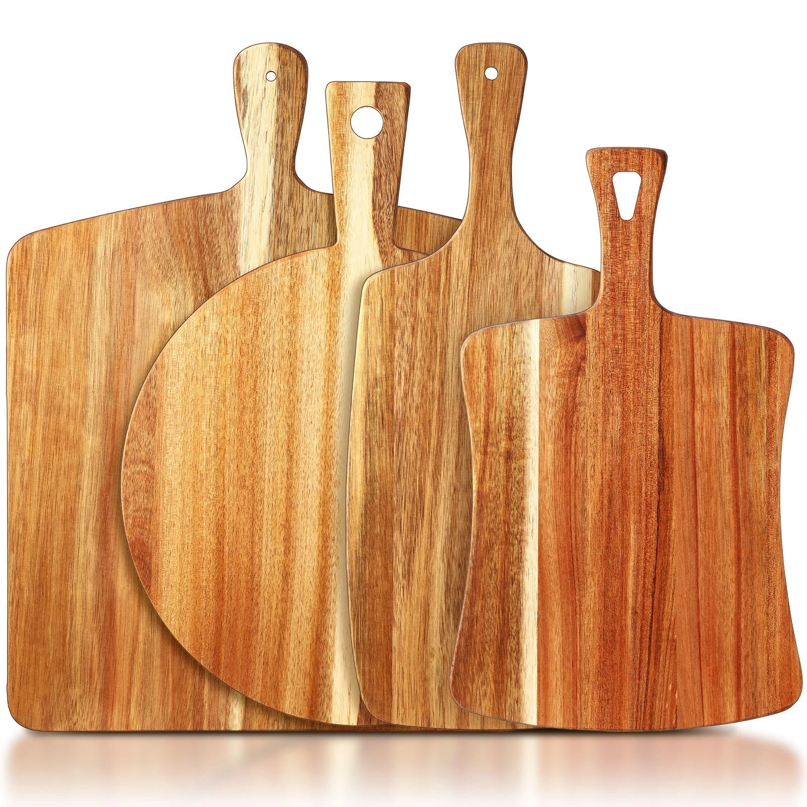Acacia Wood Cutting Boards Set of 4 Thickened with Handles - Charcuterie Serving