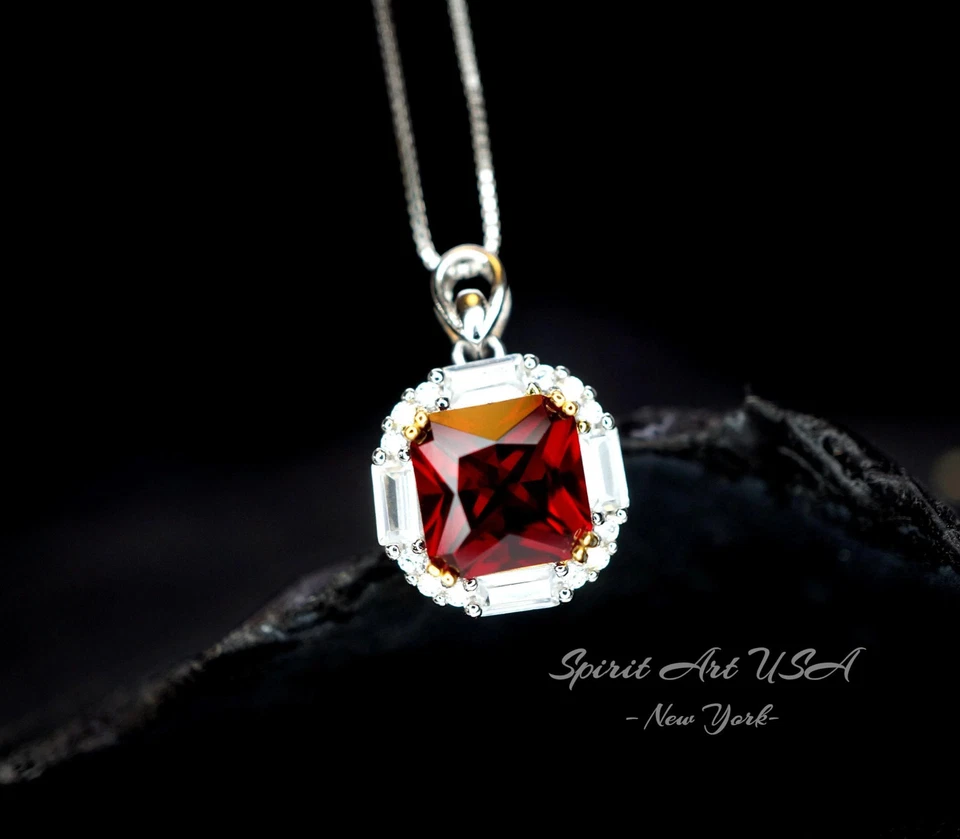 Ruby Necklace - Pigeon Blood Red Ruby Pendant - White gold @ Sterling Silver - - Image 2 of 4