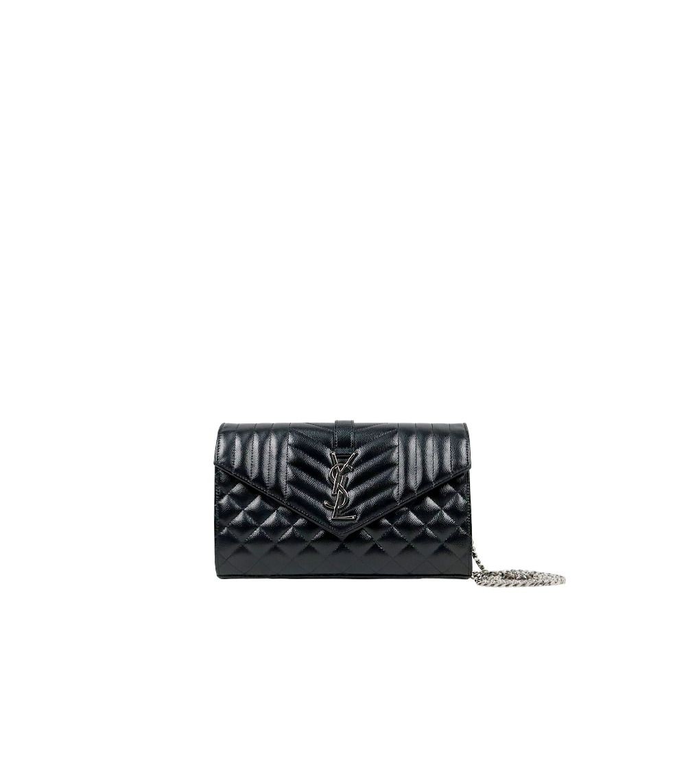 Saint Laurent Black Matelassé Envelope Chain Shoulder Bag 63019 157549572 [U]