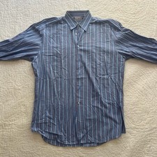 Ermenegildo Zegna Mens Shirt Blue Striped Smart Dress Long Sleeve Work Size 16.5